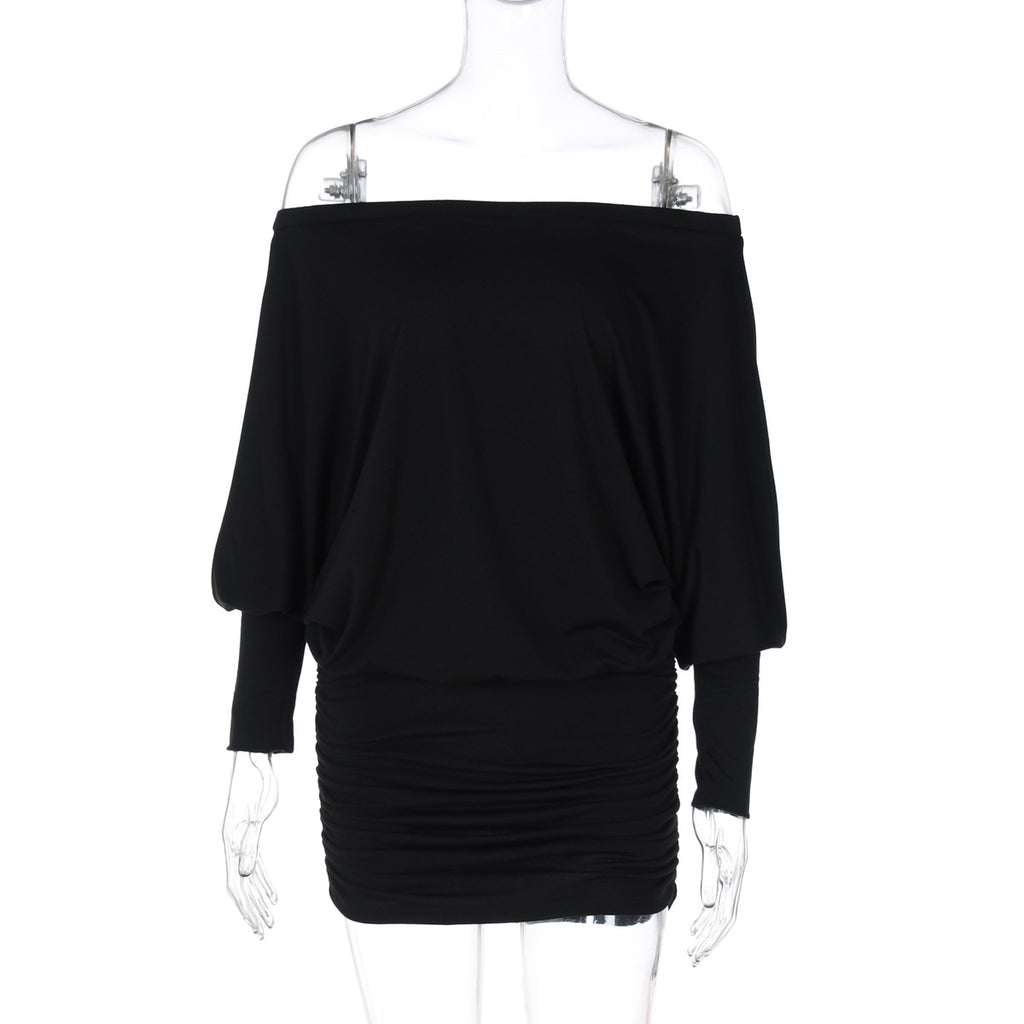 European and American style women's clothing 2025 spring new sexy pure desire style one-shoulder pleated tight hip dress