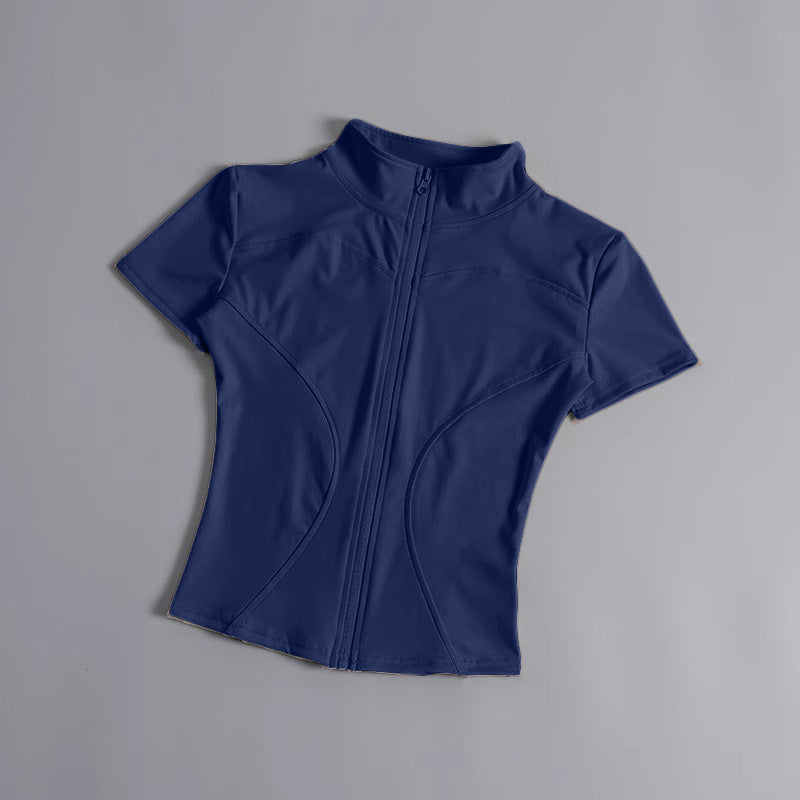 High elastic yoga short-sleeved jacket stand collar zipper tight running sports jacket quick-drying nude fitness short-sleeved women summer