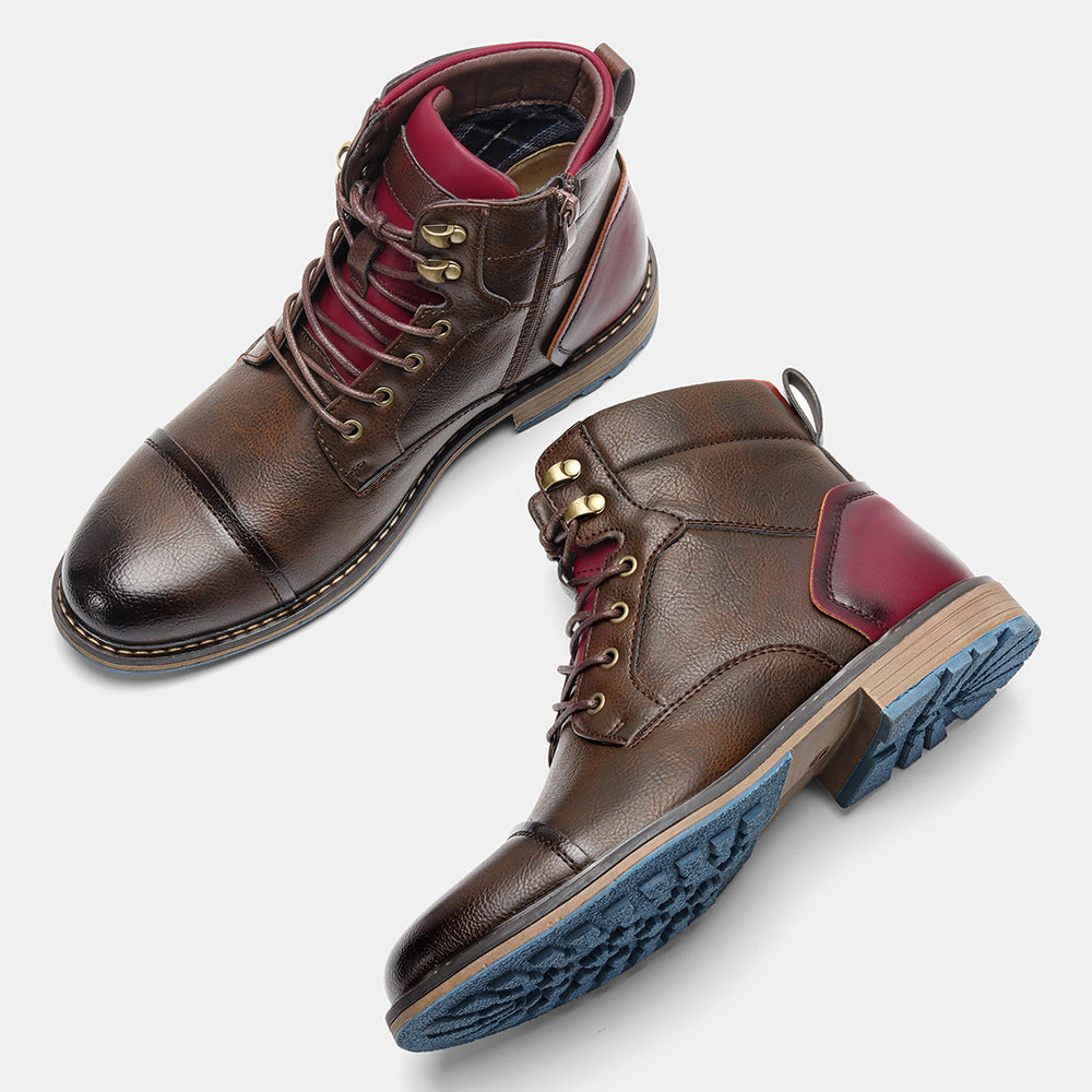 Cross-border large-size men's leather boots, single boots, fashionable US-sized work boots, foreign trade high-top Martin boots