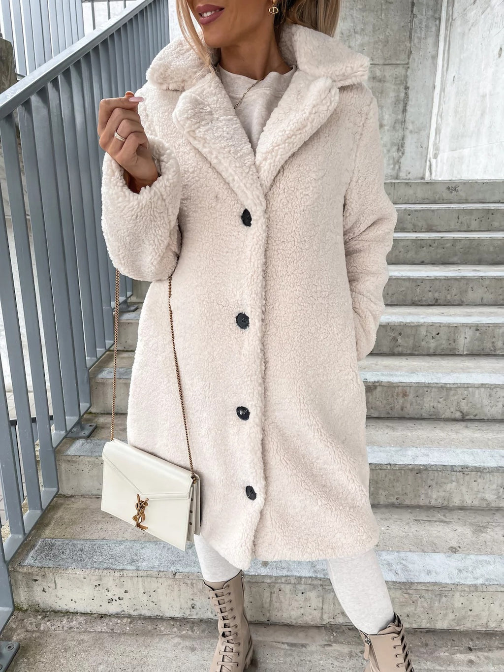 2025 Autumn and Winter European and American Cross-border Women's Clothing Hot Style Furry Long Sleeve Lapel Women's Plush Top Long Coat