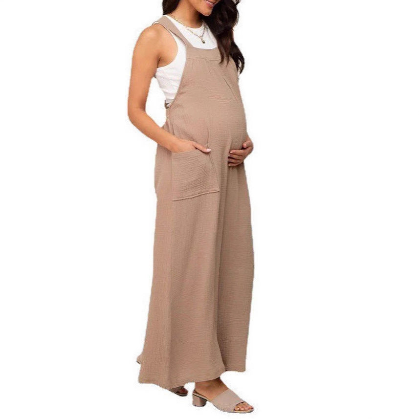 Foreign trade maternity pants spring and summer thin beige lace-up maternity wide-leg pants casual maternity pants