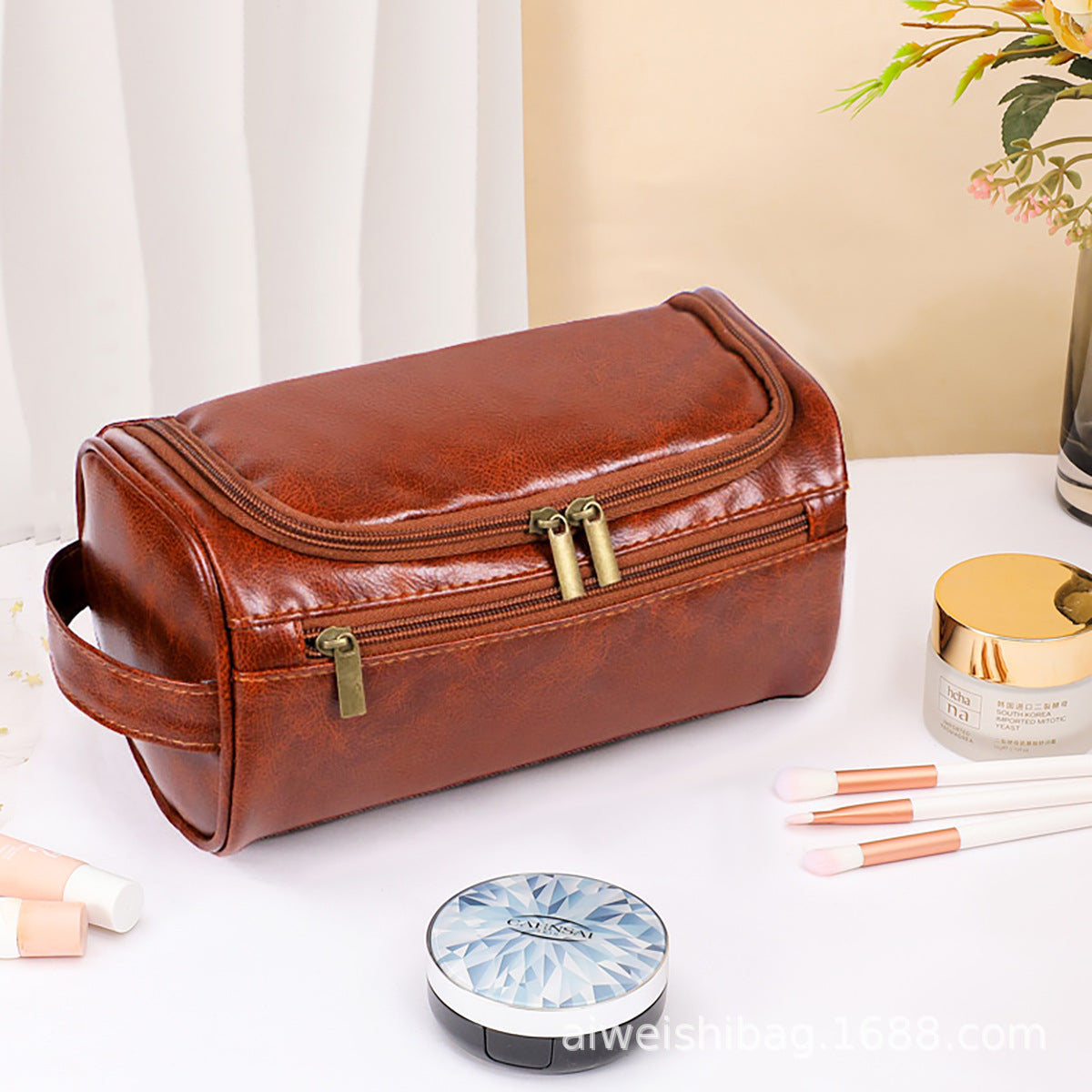 Large-capacity women's travel storage toiletry bag portable outing bag simple business trip handbag pu waterproof cosmetic bag