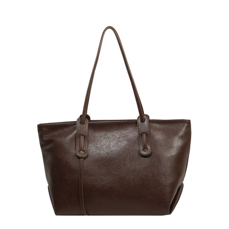 Popular soft-surface large-capacity bag for women new retro simple versatile shoulder bag tote bag for work commuting
