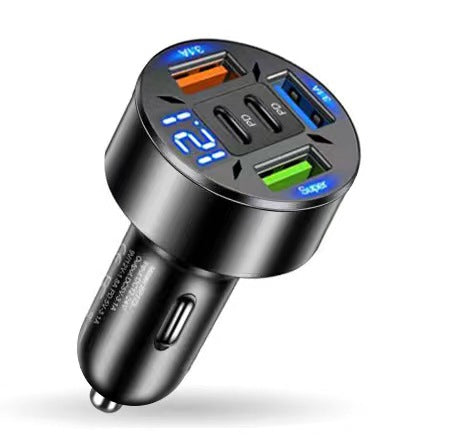 New digital display car charger 4USB 66W fast charging PD mobile phone charger one to four QC3.0 car charger