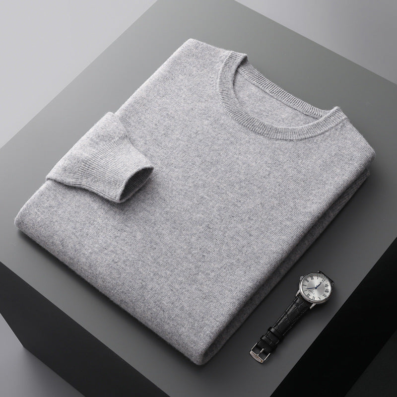 Autumn and winter new first-line ready-to-wear 100 full wool sweater men's round neck long-sleeved pullover sweater solid color knitted bottom