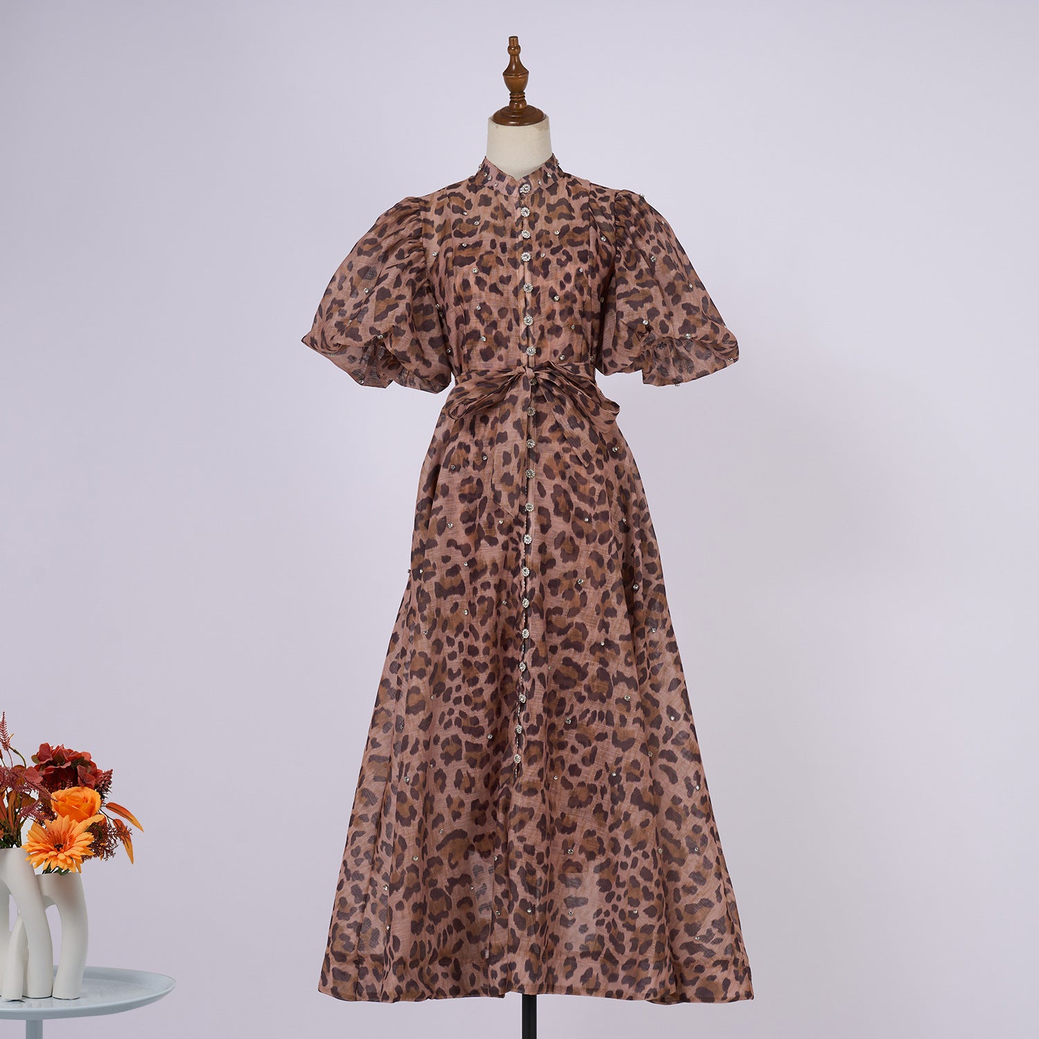 European and American cross-border summer palace style high-end design heavy-duty rhinestone short-sleeved single-breasted dress with suspenders