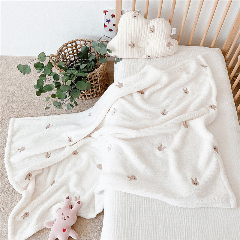 Korean Ins style new baby blanket hug blanket baby going out blanket children embroidery autumn and winter nap blanket