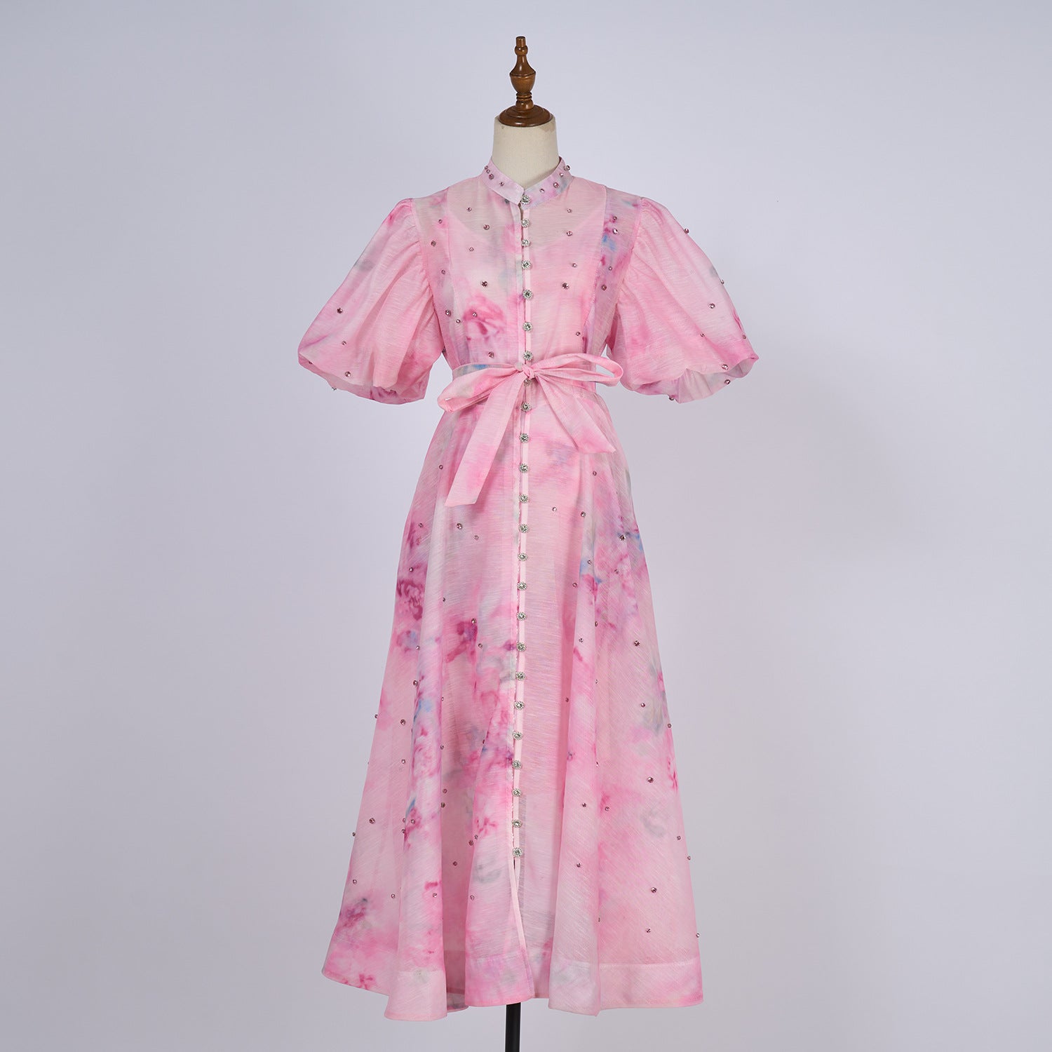 European and American cross-border summer palace style high-end design heavy-duty rhinestone short-sleeved single-breasted dress with suspenders