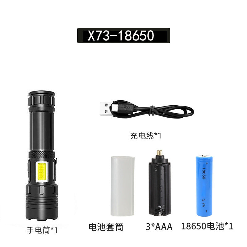 Cross-border P70 high-intensity flashlight outdoor waterproof USB rechargeable telescopic zoom high-power LED flashlight