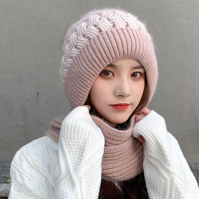 Women's winter hats, new style hats, scarves, integrated snow hats, plush and thickened wool hats, buckle earmuffs, knitted hats