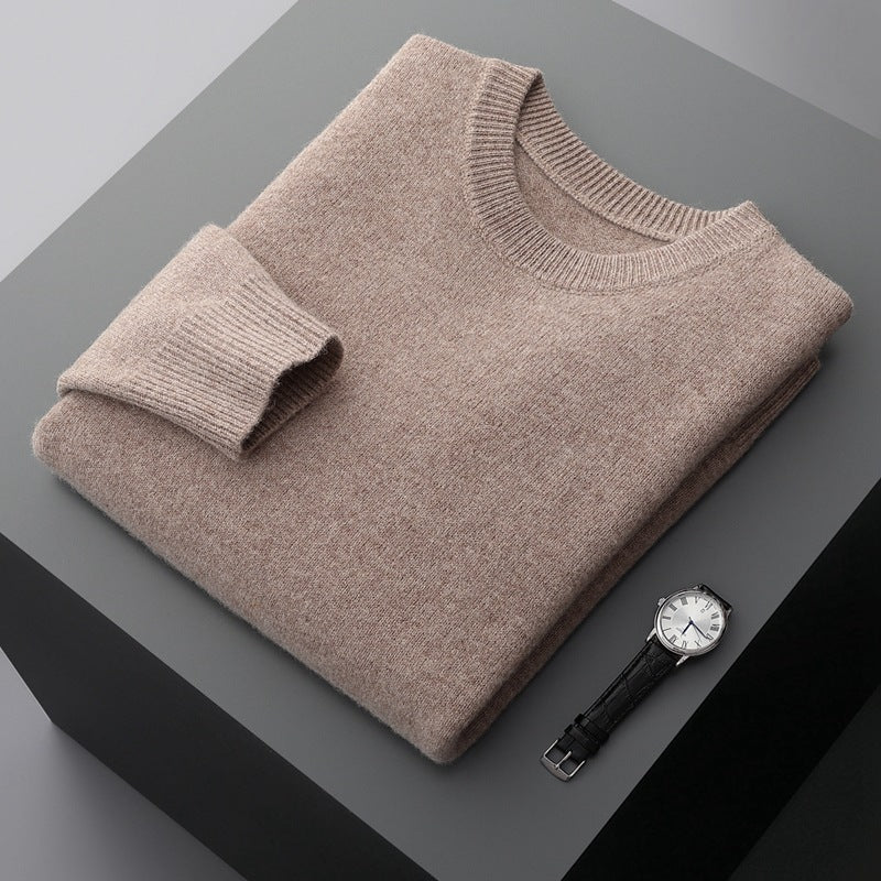Autumn and winter round neck wool sweater men's 100% pure wool thick pullover sweater loose casual solid color knitted bottoming shirt