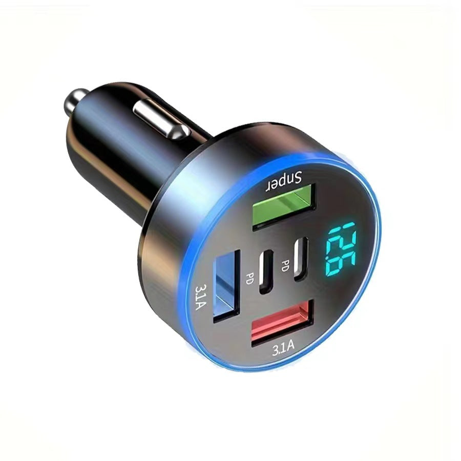 New digital display car charger 4USB 66W fast charging PD mobile phone charger one to four QC3.0 car charger
