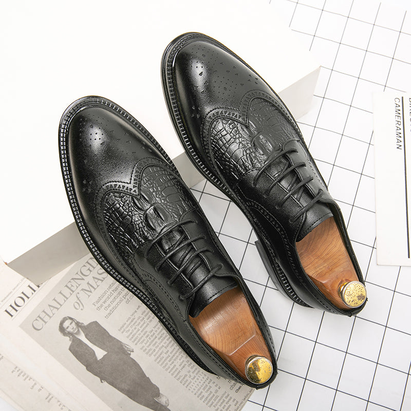 European and American British style brogues men's business genuine leather color matching carved Oxford shoes men's wedding pointed toe groom shoes