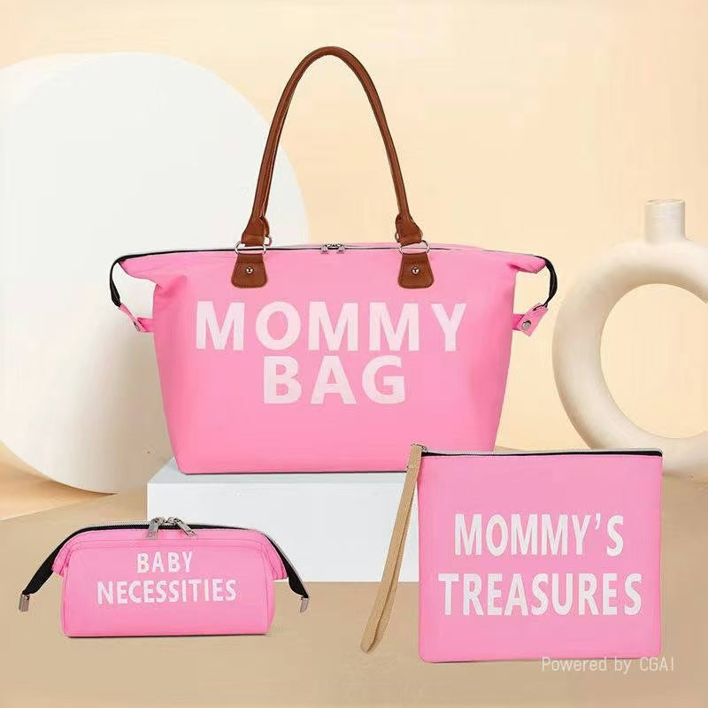 Mommy bag ins style hand to enhance the sense of cross-border travel three-piece set large capacity dry and wet separation shoulder handbag