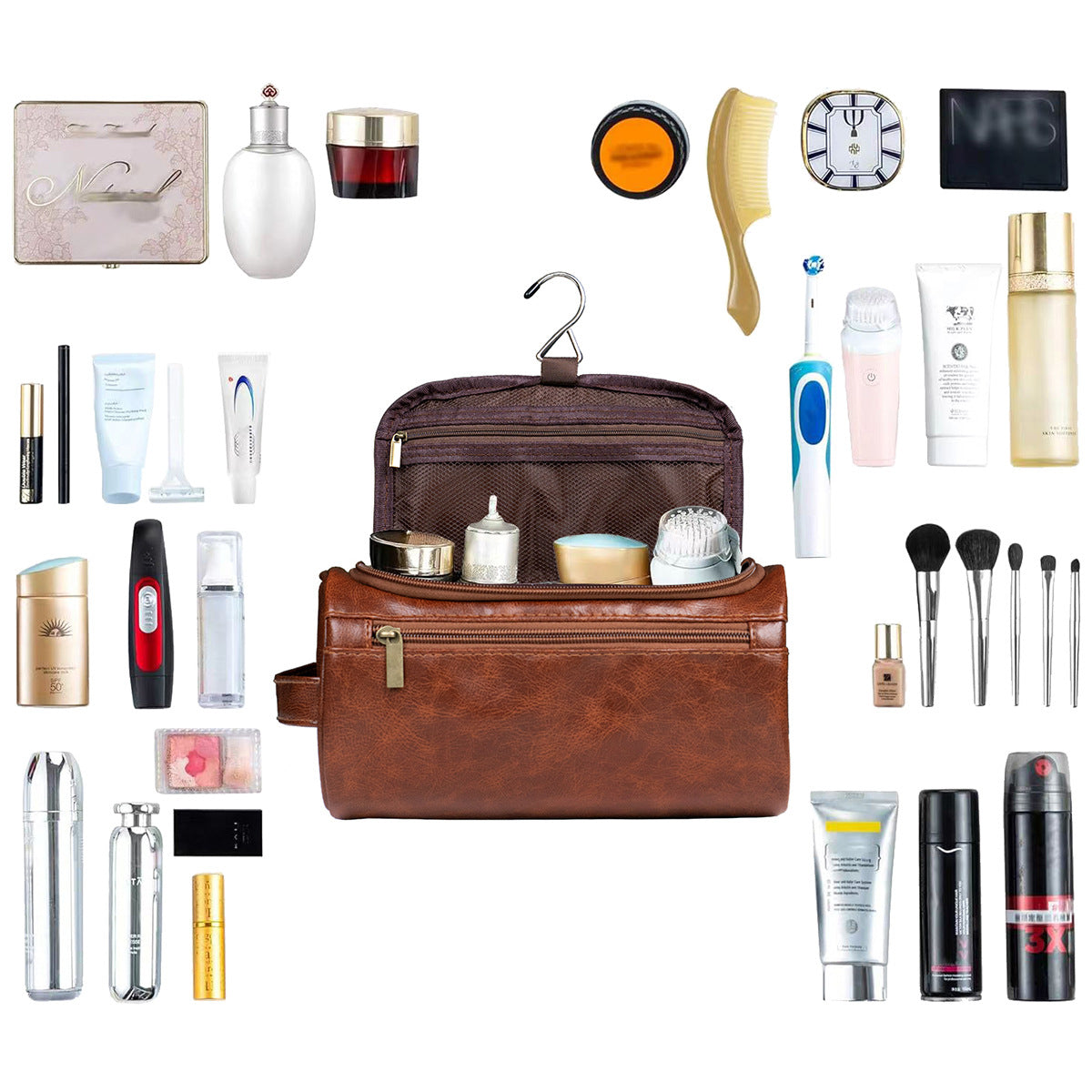 Large-capacity women's travel storage toiletry bag portable outing bag simple business trip handbag pu waterproof cosmetic bag