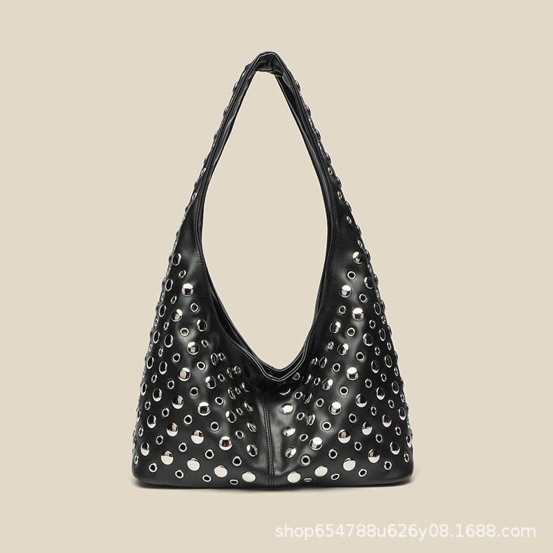 European and American fashion women's bags 2025 new casual personality trendy cool polka dot rivet underarm bucket shoulder tote bag