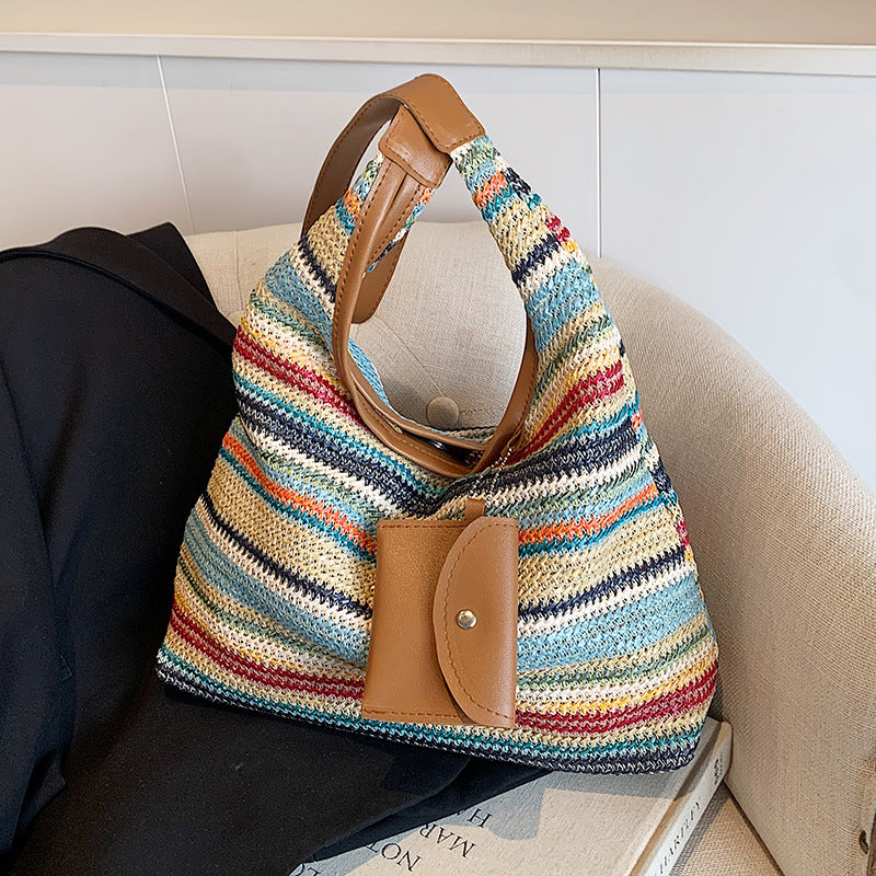 Large capacity hand-woven bag women new fashion commuter tote bag women ins holiday beach bag women
