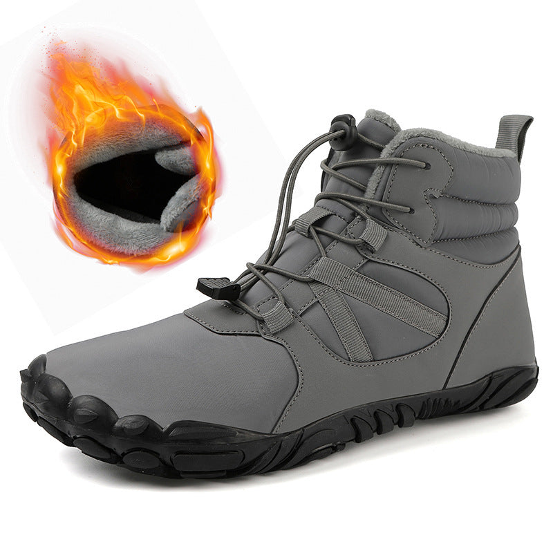 Cross-border new winter cotton boots men's casual barefoot cotton shoes women's plus velvet thickened snow boots couple warm hiking shoes