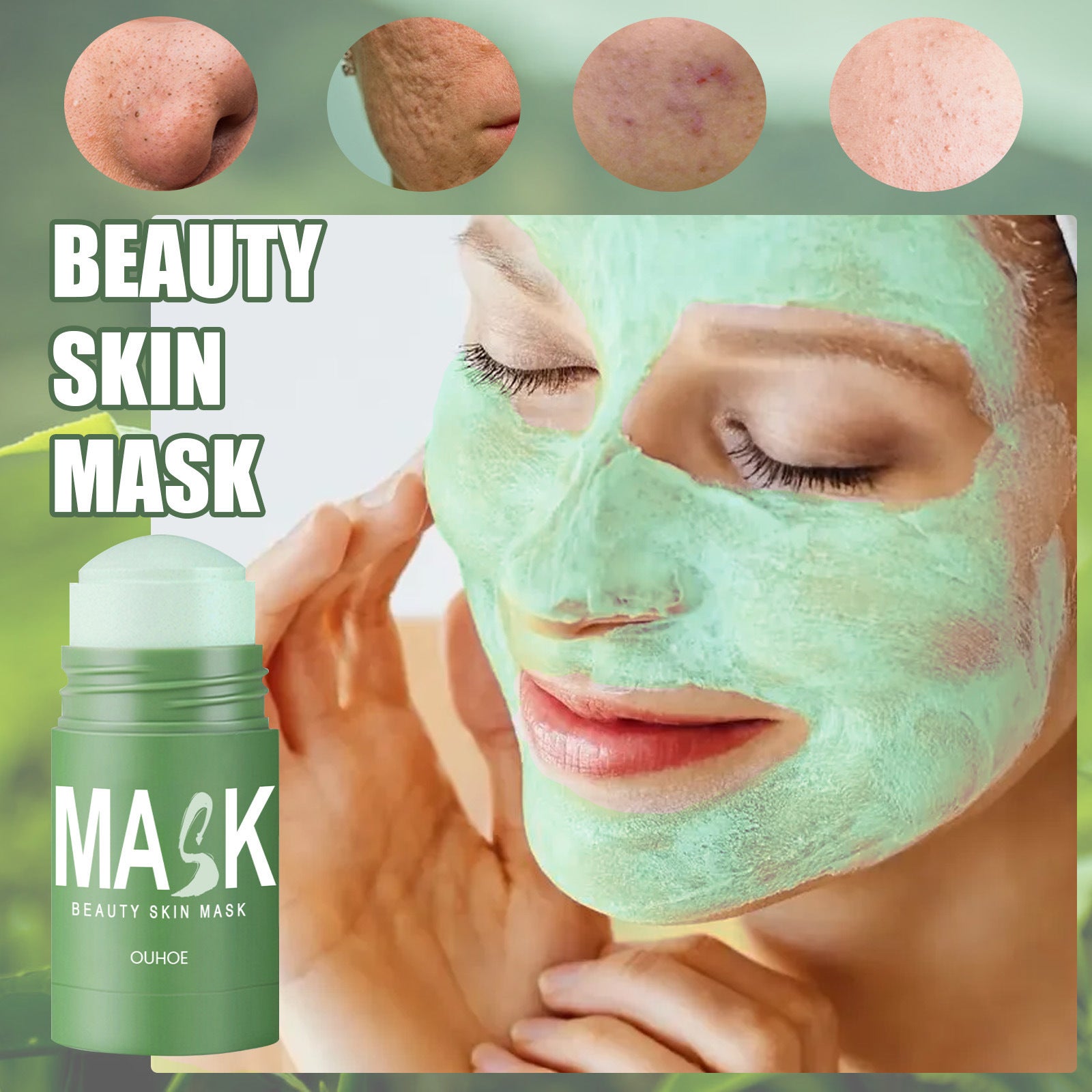OUHOE Green Tea Mask Stick Acne Blackhead Face Deep Cleansing Tightening Pore Mask