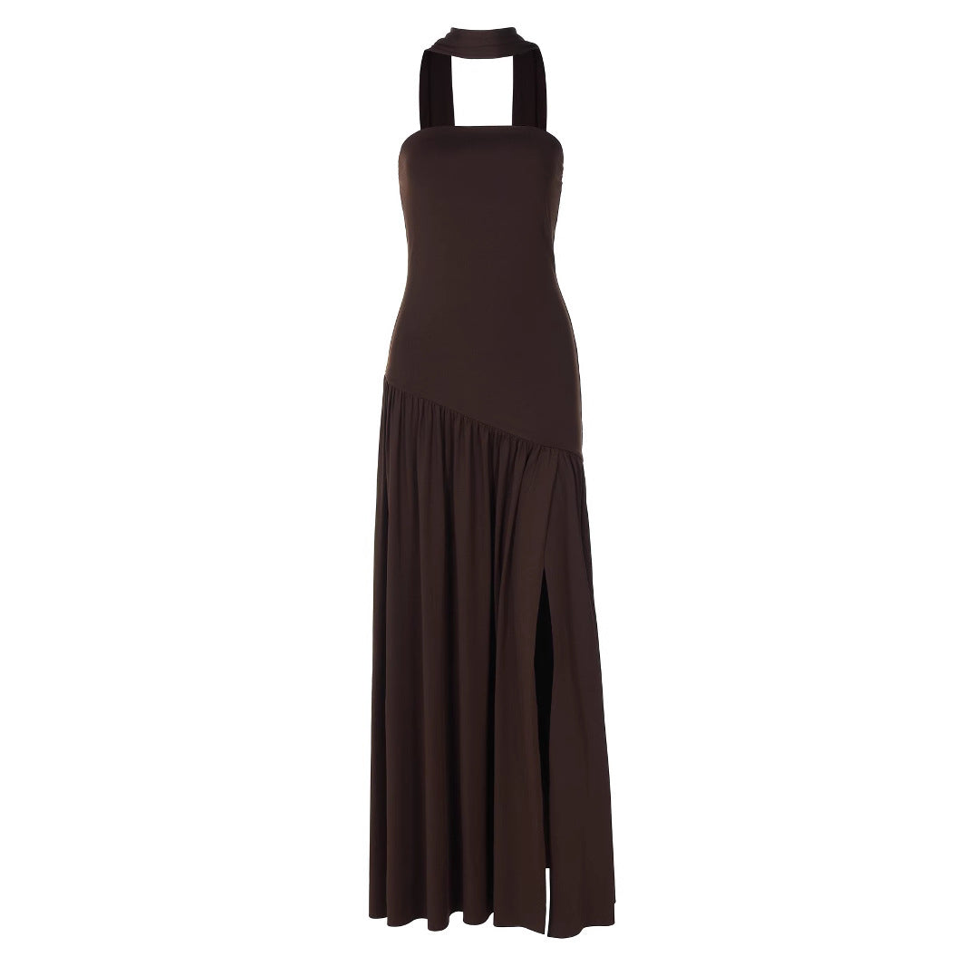 2025 new cross-border European and American sexy oblique stitching tube top dress dress women's long skirt pleated tube top