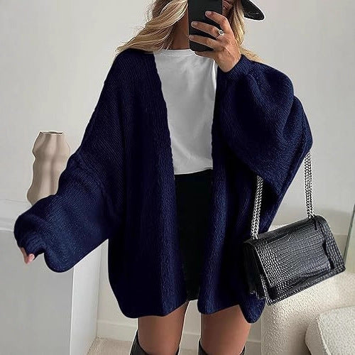 2025 Autumn and Winter New Cross-border Commuter Women's Knitted Tops European and American Casual Sweater Jackets Hot Selling Loose Cardigan
