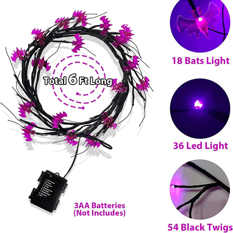 Cross-border spider bat shape lamp ghost festival atmosphere decoration lamp layout Halloween rattan lamp LED simulation tree lamp