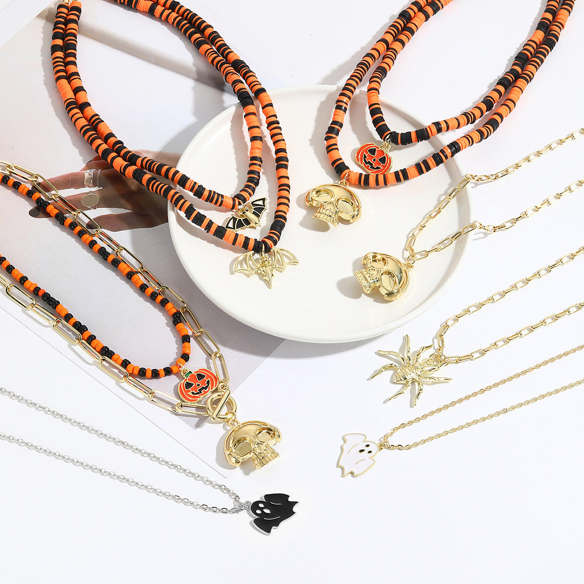 European and American Cross-Border Gothic Jewelry Halloween Jewelry Dark Bat Ghost Skeleton Pumpkin Spider Halloween Necklace