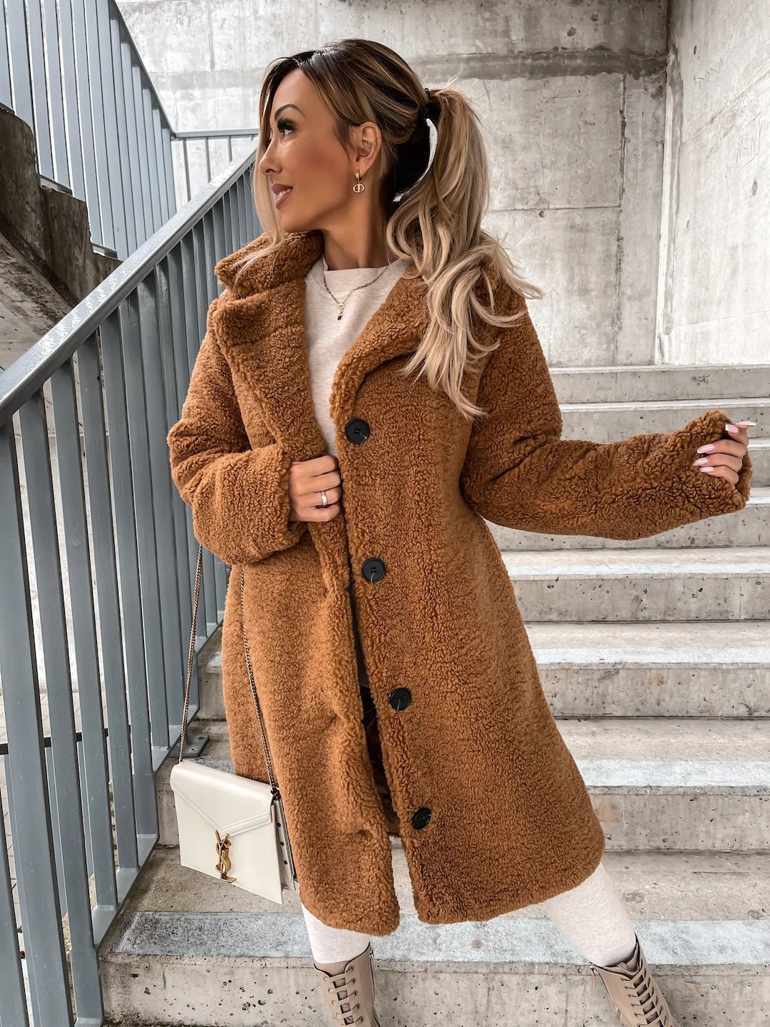 2025 Autumn and Winter European and American Cross-border Women's Clothing Hot Style Furry Long Sleeve Lapel Women's Plush Top Long Coat