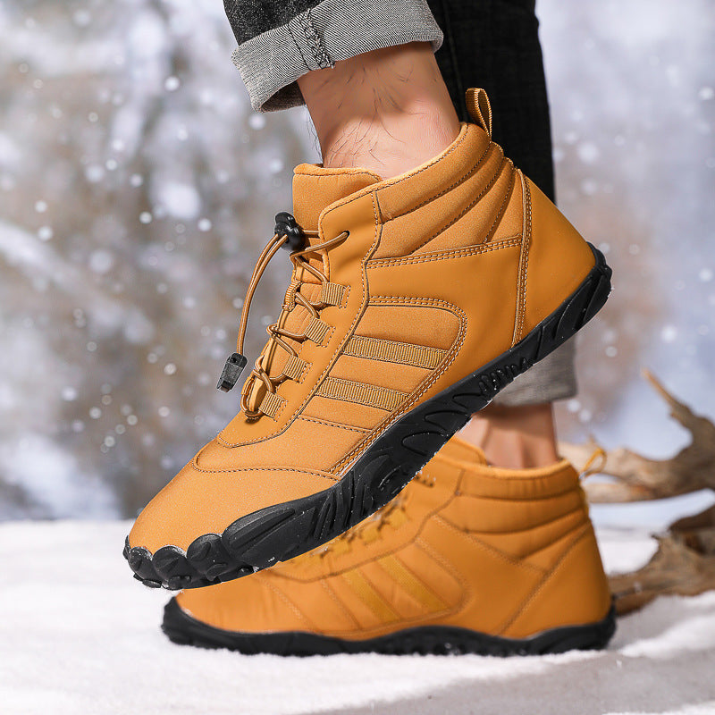 Cross-border new winter cotton boots men's casual barefoot cotton shoes women's plus velvet thickened snow boots couple warm hiking shoes
