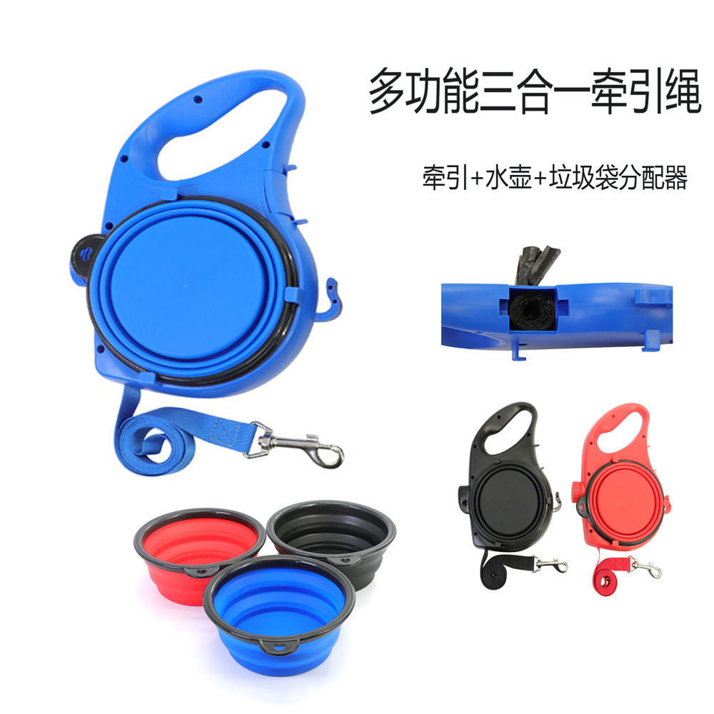 Automatic pet supplies universal water bottle bowl multifunctional pet leash three-in-one portable dog walking rope
