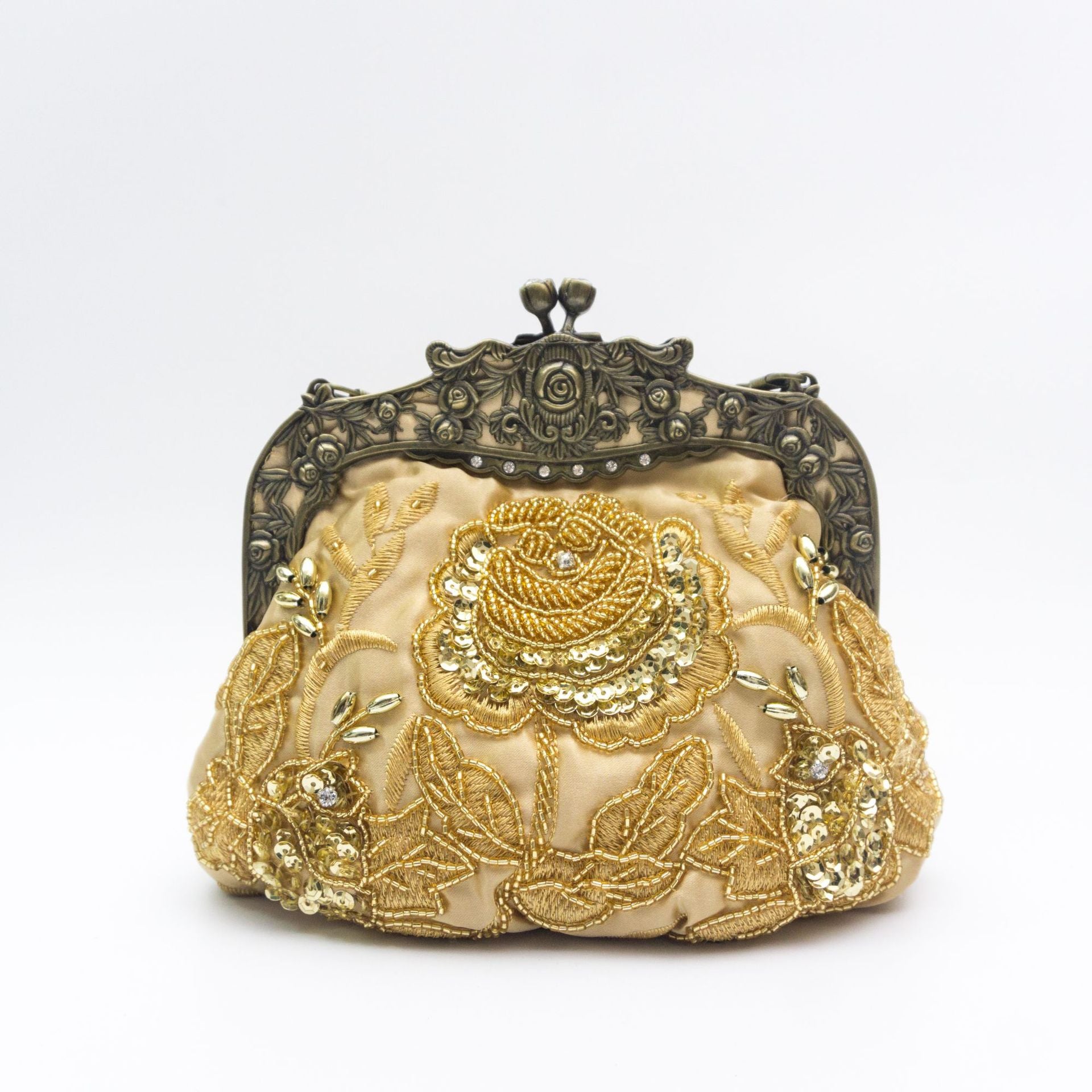 Kaiweili handmade beaded flower evening bag retro old Shanghai cheongsam bag hot style embroidered mouth gold bag