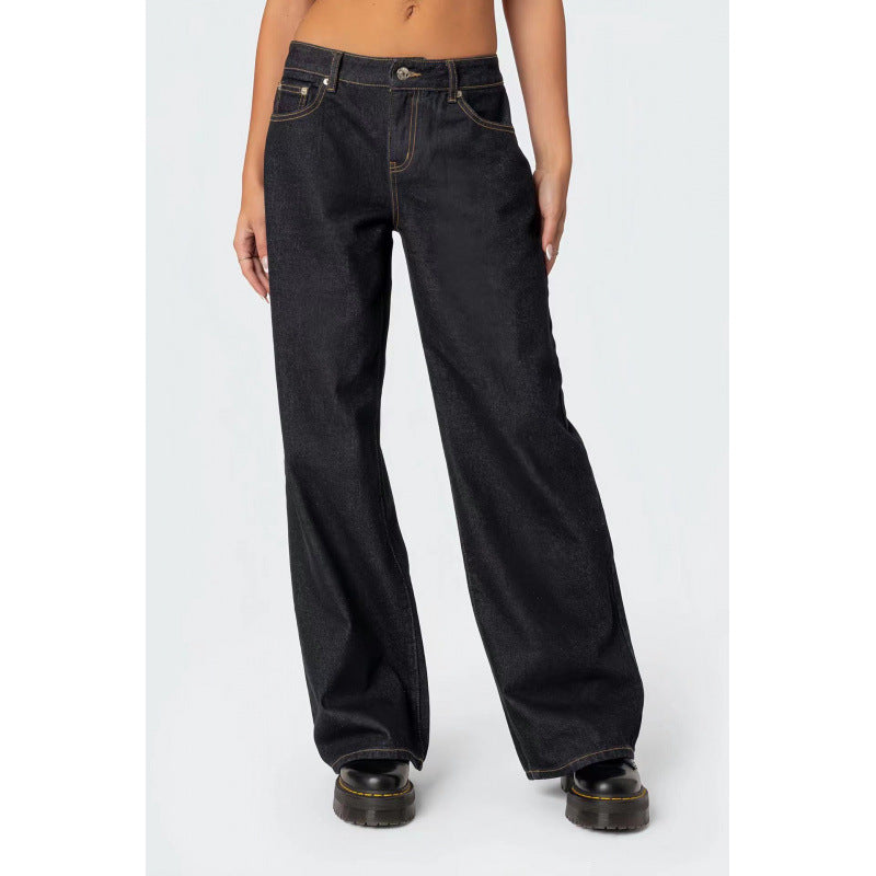 edikted American retro hot girl low waist straight washed casual waist slim jeans versatile trendy women