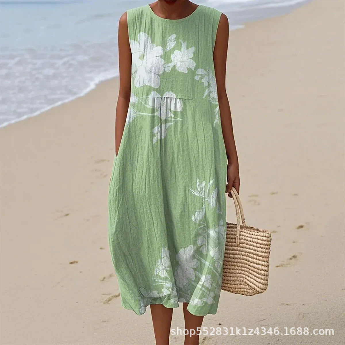 2025 European and American spring and summer new sleeveless casual printed temperament long dress slim small fresh casual dress