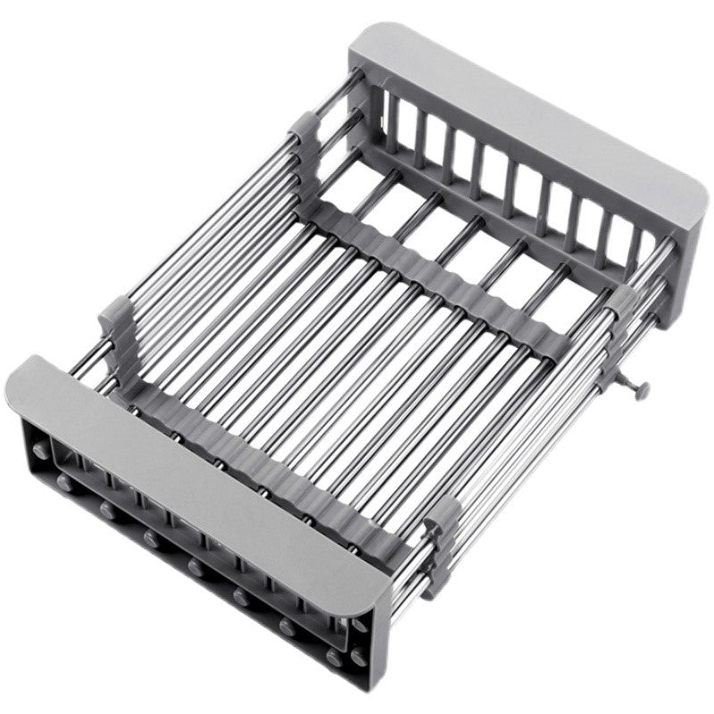 Stainless steel drain basket retractable kitchen sink sink dish storage drain rack vegetable basket sink