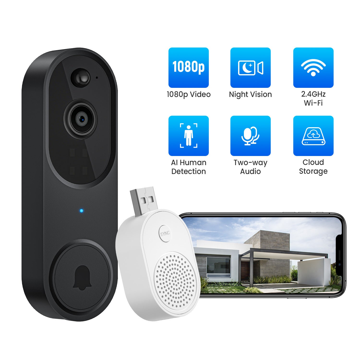 Cross-border smart video doorbell, wireless remote video intercom, human detection, HD night vision, smart home monitoring