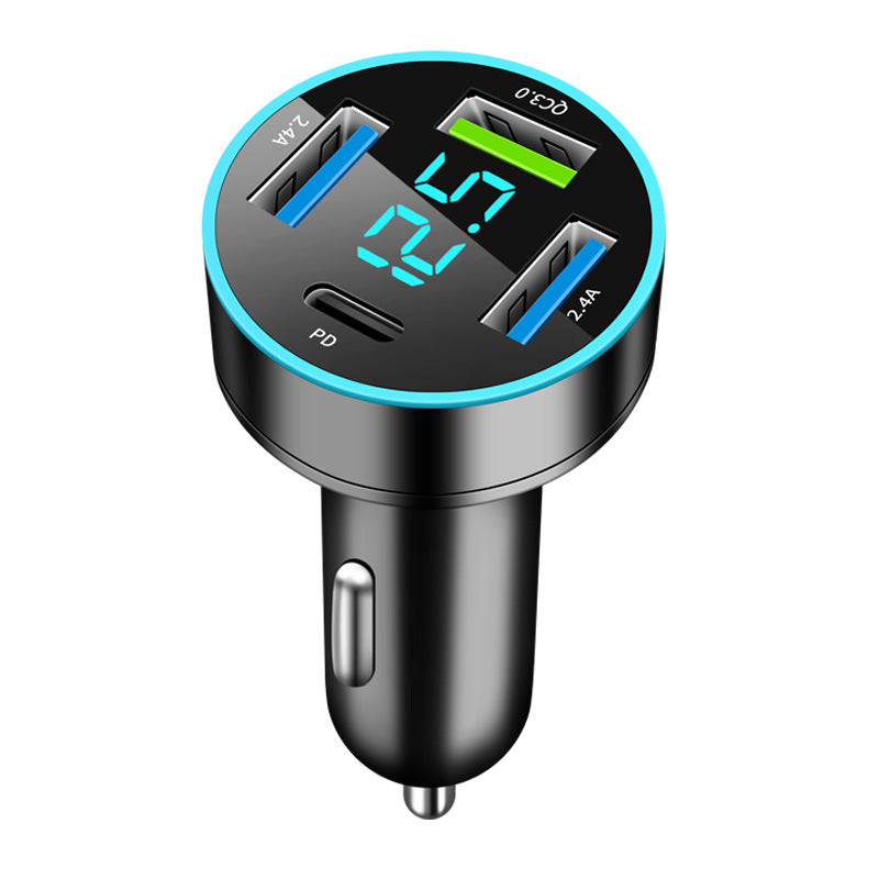 New digital display car charger 4USB 66W fast charging PD mobile phone charger one to four QC3.0 car charger