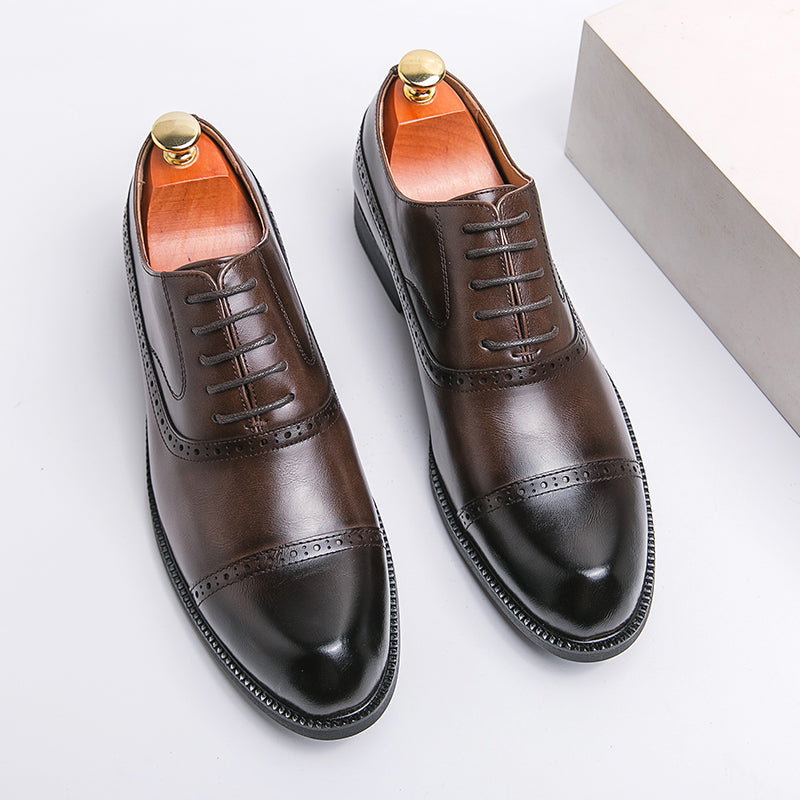 European and American British style brogues men's business genuine leather color matching carved Oxford shoes men's wedding pointed toe groom shoes