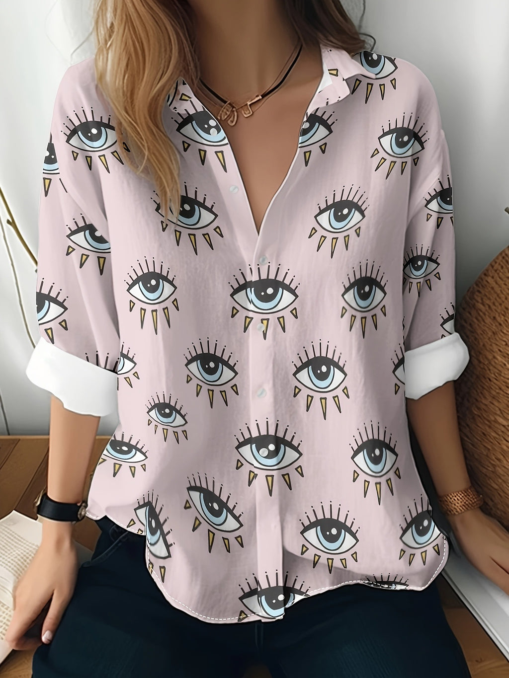 Cat cross-border European and American women's 3D printed floral pattern long-sleeved shirt women's fashion tops