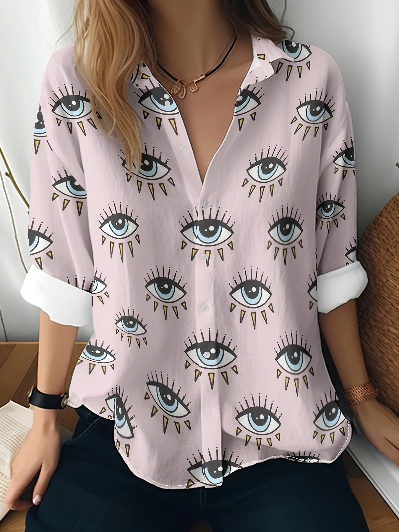 Cat cross-border European and American women's 3D printed floral pattern long-sleeved shirt women's fashion tops