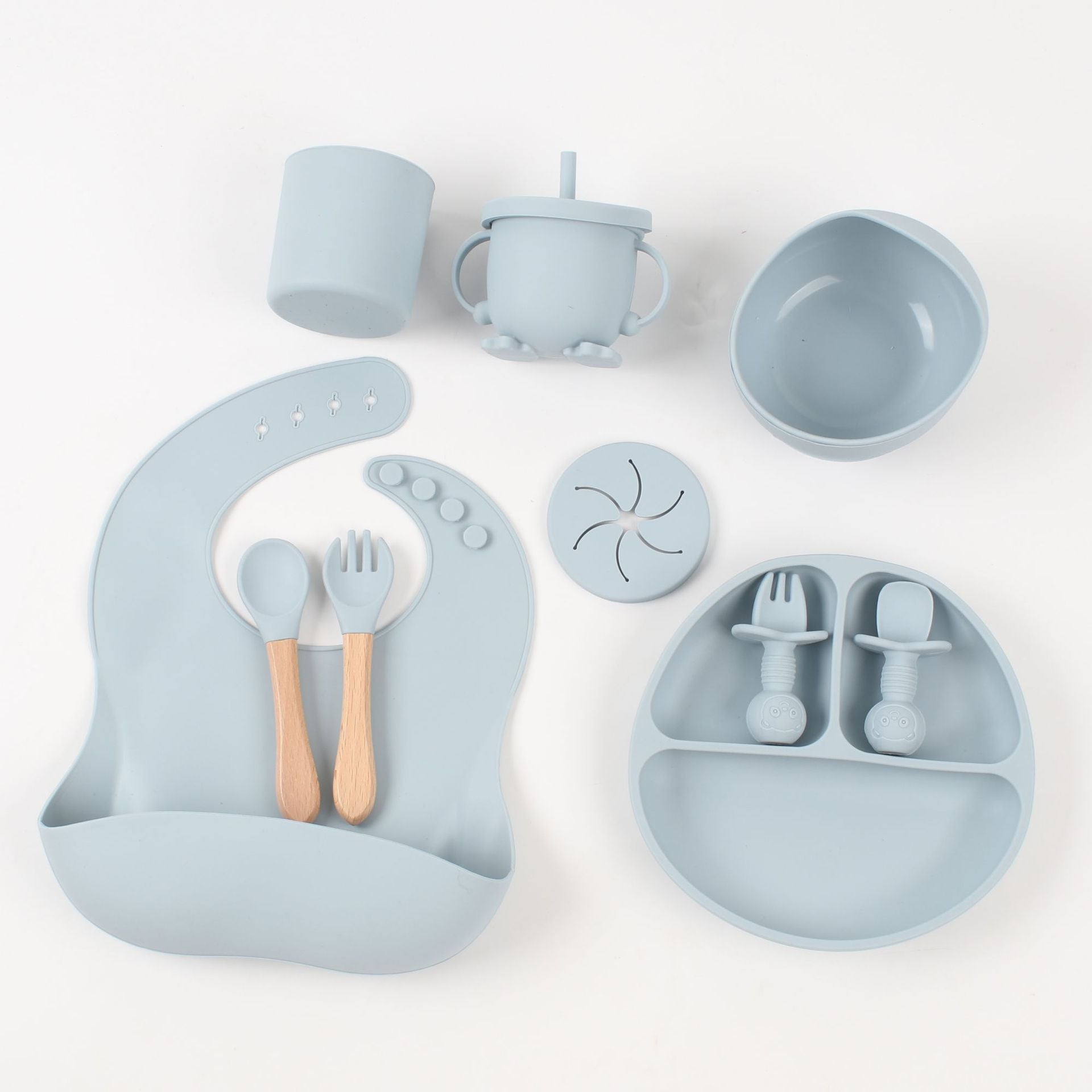Silicone dinner plate, baby bib, baby tableware set, shatter-resistant cup feeding set, baby supplies 10-piece set