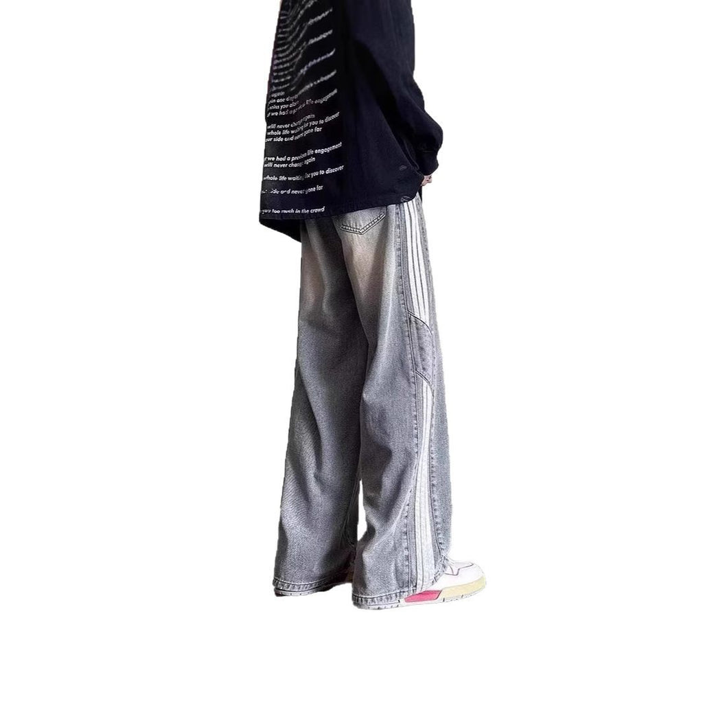 Men's spring and autumn new jeans men's Hong Kong trend brand loose casual wide-leg pants trendy men's pants men's clothing