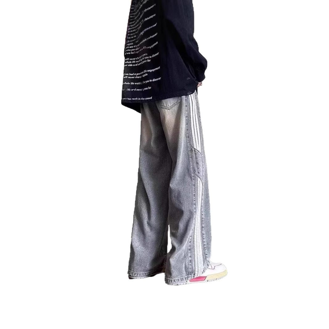 Men's spring and autumn new jeans men's Hong Kong trend brand loose casual wide-leg pants trendy men's pants men's clothing