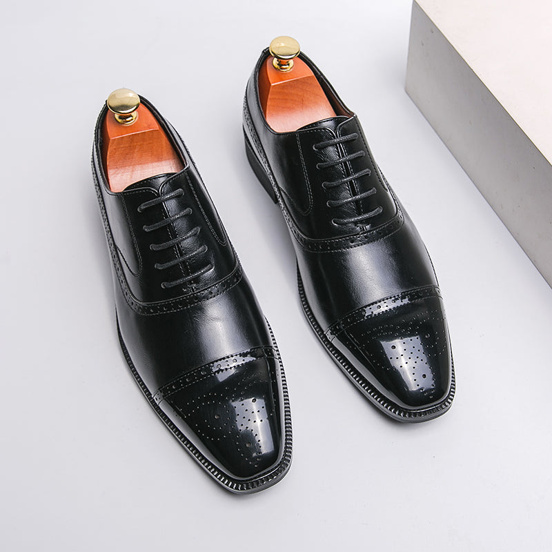 European and American British style brogues men's business genuine leather color matching carved Oxford shoes men's wedding pointed toe groom shoes