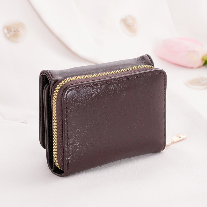 Credit card ID card cash wallet women's wallet small wallet short wallet card holder zipper wallet multi-layer trifold