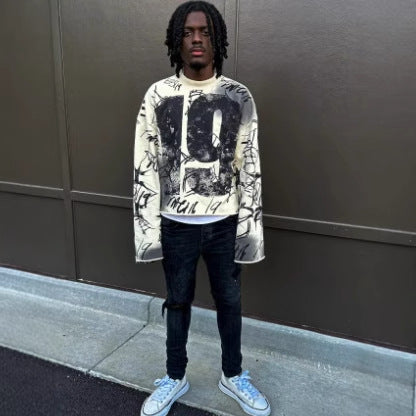 Gothic style street digital print letter pattern T-shirt men's fashion hip hop Harajuku retro Y2k men's sweatshirt
