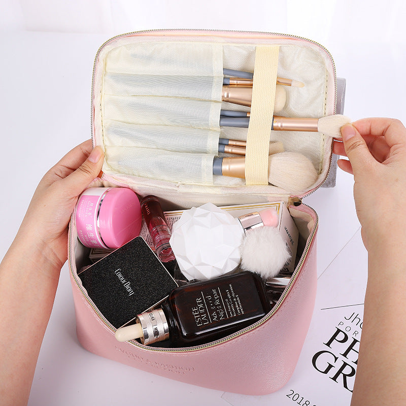New cross-grain PU leather cosmetic bag waterproof storage toiletry bag portable multi-functional skin care storage cosmetic bag