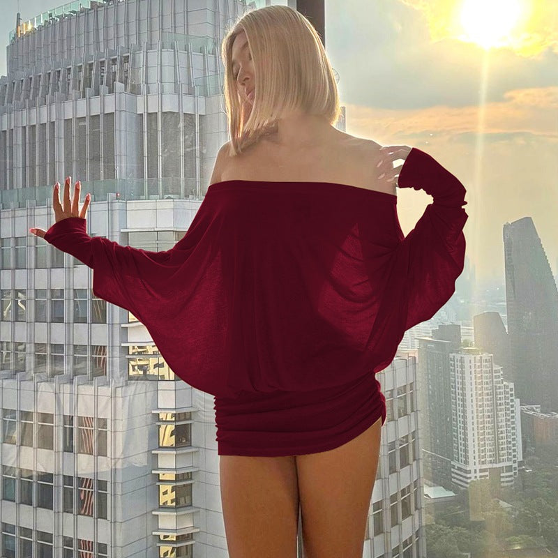 European and American style women's clothing 2025 spring new sexy pure desire style one-shoulder pleated tight hip dress