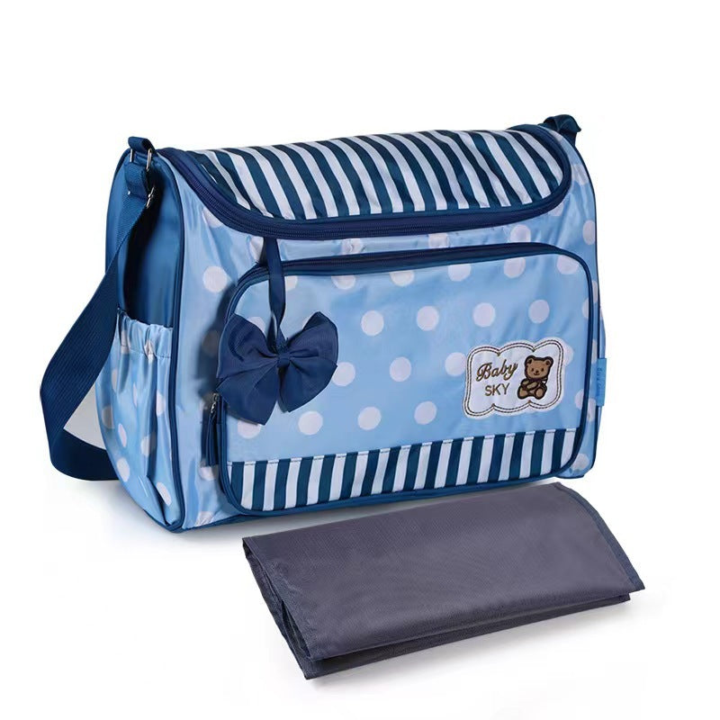 Cross-border printing large polka dot mommy bag four-piece set multifunctional large capacity butterfly festival one-shoulder bear mother and baby bag