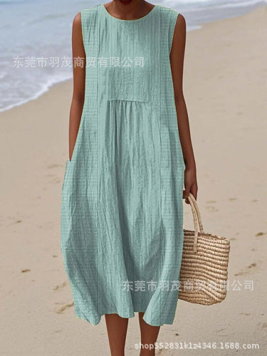 2025 European and American spring and summer new sleeveless casual printed temperament long skirt dress slim small fresh casual skirt