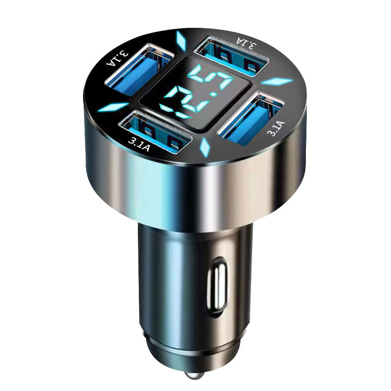 New digital display car charger 4USB 66W fast charging PD mobile phone charger one to four QC3.0 car charger
